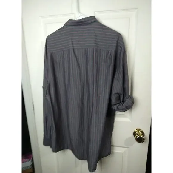 Axist Men's XL Shirt Purple Grey Striped Collared Roll Tab Sleeve - Picture 9 of 9